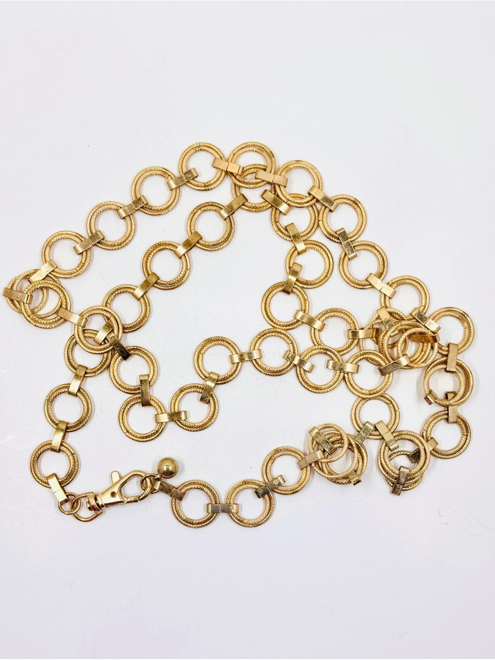 Vintage Gold Tone Circle Link Chain Belt or Long Chunky Necklace 50”